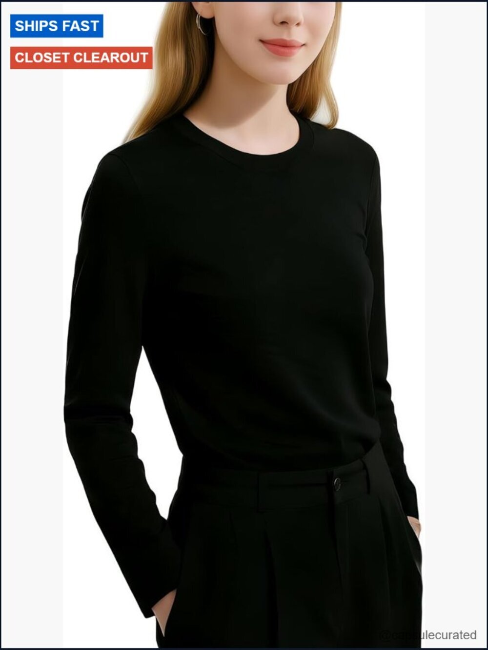 Long Sleeve Crew Neck Cotton Tee Soft Regular Fit Casual Layering Essential